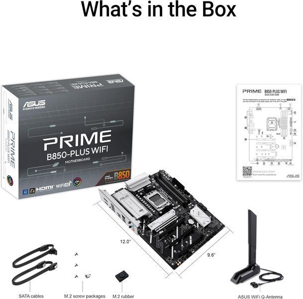 Placa de baza ASUS PRIME B850-PLUS WIFI AMD B850, AM5, Dual DDR5 8000+MHz, PCIe 5.0 x16 slot, HDMI/DisplayPort, USB Type-C, SATA&PCIe RAID, M.2 PCIe 5.0 x4 Socket, 2xM.2 PCIe 4.0 x4, Wi-Fi 6E&BT5.4, 2.5Gb Ethernet, Aura 32921 DOXYTERRA.md foto