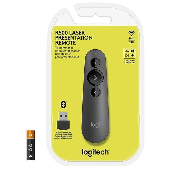 Презентер Logitech R500s Graphite Laser Presentation Remote 2.4 GHz wireless, Up to 20-meter range, Battery indicator, Red laser pointer, Bluetooth & 2.4GHz wireless connection, 910-005843 31624 DOXYTERRA.md фото