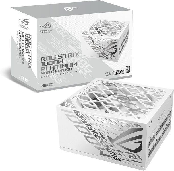 Блок питания 1000W ATX Power supply ASUS ROG-STRIX-1000P-GAMING-WHITE, 1000W, 80 Plus Platinum, ATX 3.1, PCI-E Gen 5 Cable, ROG heatsinks, 135mm Axial-tech fan, dual ball fan bearings, 0dB technology, fully modular cables 33136 DOXYTERRA.md фото