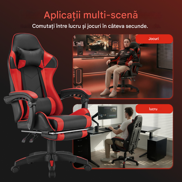 Scaun de gaming LumiVida Gaming Chair with Headrest & Lumbar Support LV-CH06-12-04, Black/Red, PVC Leather, Linkage Armrest, 320mm Nylon Plastic Base, 50mm Nylon Caster, 100mm Class 2 Gas Lift, Footrest, Weight Capacity 120 Kg (Scaun de gaming cu tetieră  33424 DOXYTERRA.md foto