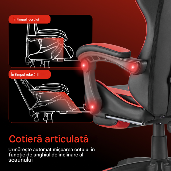 Scaun de gaming LumiVida Gaming Chair with Headrest & Lumbar Support LV-CH06-12-04, Black/Red, PVC Leather, Linkage Armrest, 320mm Nylon Plastic Base, 50mm Nylon Caster, 100mm Class 2 Gas Lift, Footrest, Weight Capacity 120 Kg (Scaun de gaming cu tetieră  33424 DOXYTERRA.md foto