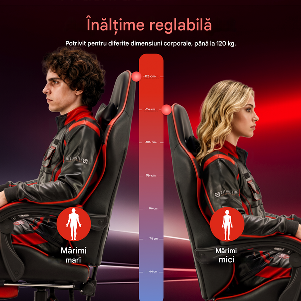 Scaun de gaming LumiVida Gaming Chair with Headrest & Lumbar Support LV-CH06-12-04, Black/Red, PVC Leather, Linkage Armrest, 320mm Nylon Plastic Base, 50mm Nylon Caster, 100mm Class 2 Gas Lift, Footrest, Weight Capacity 120 Kg (Scaun de gaming cu tetieră  33424 DOXYTERRA.md foto