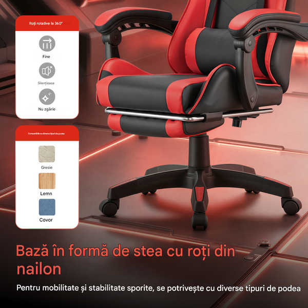 Scaun de gaming LumiVida Gaming Chair with Headrest & Lumbar Support LV-CH06-12-04, Black/Red, PVC Leather, Linkage Armrest, 320mm Nylon Plastic Base, 50mm Nylon Caster, 100mm Class 2 Gas Lift, Footrest, Weight Capacity 120 Kg (Scaun de gaming cu tetieră  33424 DOXYTERRA.md foto