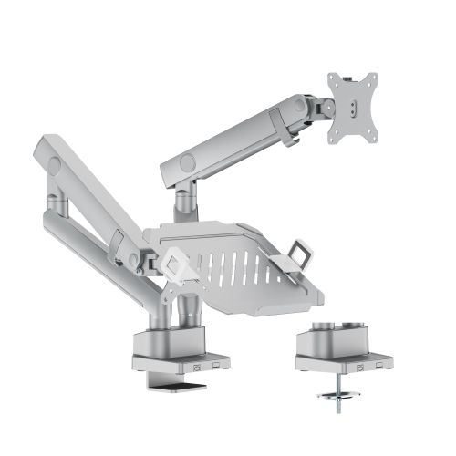 Brateck LDT84-C024ML Mechanical Spring Monitor Arm with Laptop Tray, Clamp/Grommet, 17"-35", Tilt Range +45° ~ -45°; Swivel Range +90° ~ -90°; Screeen Rotation 360°, VESA: 75x75, 100x100, Arm Extend: 467mm, Weight Capacity per screen up to 12 Kg 32035 foto