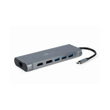 Gembird A-CM-COMBO8-01, USB Type-C 8-in-1 multi-port adapter (Hub3.0 + HDMI + DisplayPort + VGA + PD + card reader + LAN + stereo audio), USB Type-C PD charge support, space grey 30728 фото