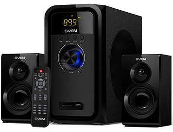 Active Speakers SVEN MS-2051 Black, mini music system: LED display, remote, Bluetooth, FM Tuner, USB port, SD slot ( 2.1 surround, RMS 55W, 30W subwoofer, 2x12.5W Satellites ) 24114 foto