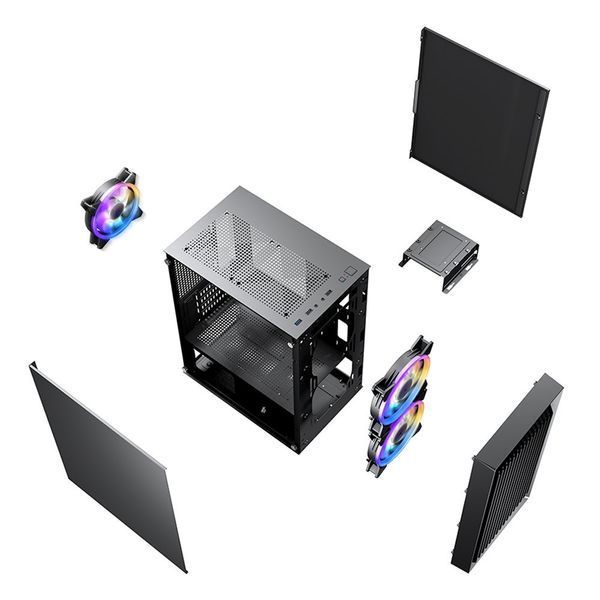 Case 1STPLAYER BS-2 BLACK, mATX w/o PSU, Tempered Glass Side Panel, Unique Front Panel, F1 ARGB fans (2xFront ,1xRear), MB Synchro, 3.5&rdquo; HDD*1 / 2.5&rdquo; SSD*2, USB3.0*1, USB2.0*2, HD AUDIO, Bottom Mount PSU, CPU max H = 155mm, VGA max L = 290mm, SPCC 0.5mm, 33380 DOXYTERRA.md foto