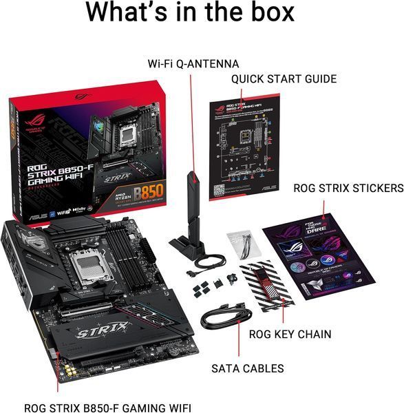 Placa de baza ASUS ROG STRIX B850-F GAMING WIFI AMD B850, AM5, Dual DDR5 8000+MHz, 2xPCIe 5.0 x16 slot, HDMI/DisplayPort, USB Type-C, SATA&PCIe RAID, 2xM.2 PCIe 5.0 x4, M.2 PCIe 4.0 x4, Wi-Fi 7 802.11be&BT 5,4, 2.5Gb Ethernet, Aura 33141 DOXYTERRA.md foto