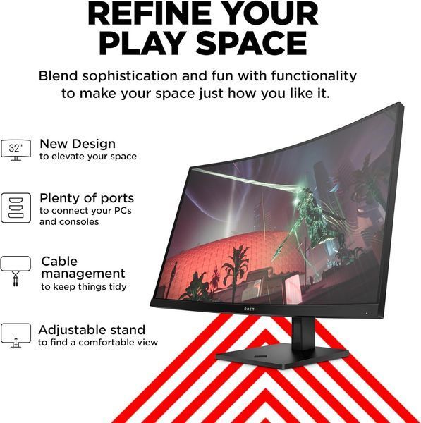 Monitor 31.5 HP OMEN 32c Black, Curved-VA, 2560x1440 WQHD, 165Hz, FreeSync, 1msGTG, 400cd, HDMI+DP 247281 DOXYTERRA.md foto
