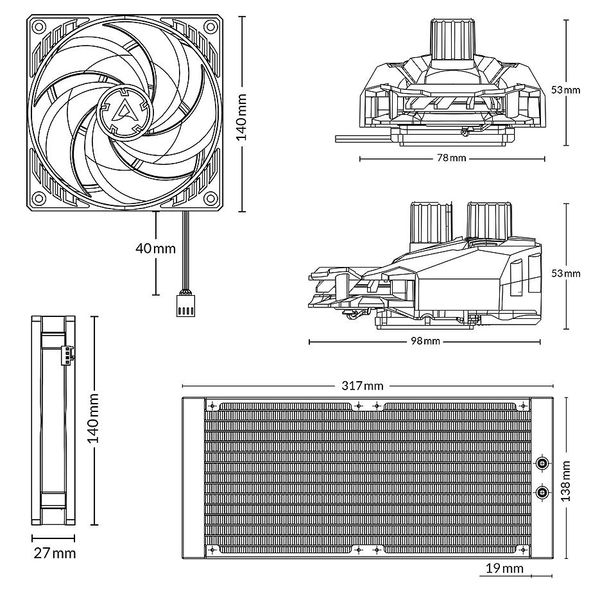 Водяное охлаждение Arctic Liquid Freezer II 280 Multi Compatible All-In-One CPU Water Cooler, Intel 1700, 1200, 115X, 2011-3, 2066, AMD AM5, AM4, VRM Fan: 40mm 1000–3000rpm, Pump: 800–2000rpm, 2x140mm Fan 200–1700rpm, Fluid Dynamic Bearing, ACFRE00066B 30359 фото