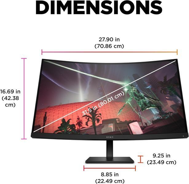 Monitor 31.5 HP OMEN 32c Black, Curved-VA, 2560x1440 WQHD, 165Hz, FreeSync, 1msGTG, 400cd, HDMI+DP 247281 DOXYTERRA.md foto