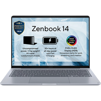 Laptop 14 ASUS ZenBook 14 OLED UX3480QA Arctic Blue, Snapdragon X1 26 100 up to 3Ghz/16GB LPDDR5X/SSD 512GB M.2 NVMe PCIe4.0/Qualcomm Adreno GPU/WiFi 6E/BT5.3/HDMI/FHD camera IR/Illum. Keyb./14 OLED 300nits HDR FullHD (1920x1200)/Windows 11 UX3480QA-U1071 33688 DOXYTERRA.md foto