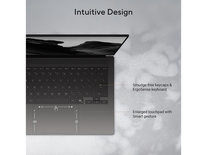 Laptop ASUS 14.0 Zenbook S 14 UX5406AA Antrim Gray, Intel Core Ultra 7 355, 32Gb LPDDR5X, 512Gb, Intel Graphics, 14.0 OLED 3K (2880x1800) 120Hz Glare, HDMI, 802.11be, TB4, USB-A, IR FHD Web, Win11 Home, Illum Keyb, Sleeve, UX5406AA-SW416W 269349 DOXYTERRA.md фото