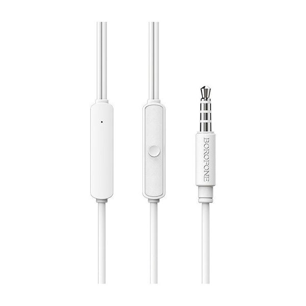 Borofone BM36 white (709707) Acura Universal earphones with mic, Speaker outer diameter 10MM, cable length 1.2m, Microphone, adapted to control Apple and Android 28596 фото