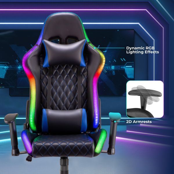 Scaun de gaming LumiVida Gaming Chair with Headrest & Lumbar Support & RGB Lights LV-CH06-30, Black, PVC Leather, 2D Armrest, Steel Frame, 350mm Nylon Plastic Base, Nylon Caster, 80mm Class 4 Gas Lift, Weight Capacity 150 Kg (Scaun de gaming cu tetieră și 33412 DOXYTERRA.md foto