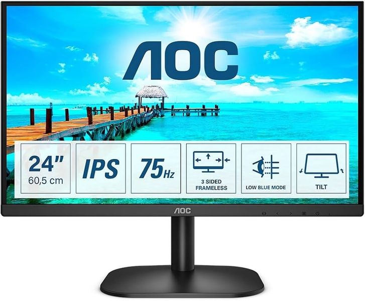 23.8 AOC IPS LED 24B2XD Black Borderless (4ms, 20M:1, 250cd, 1920x1080, 178°/178°, VGA, DVI, Audio Line-out, VESA) AOC 24B2XD foto