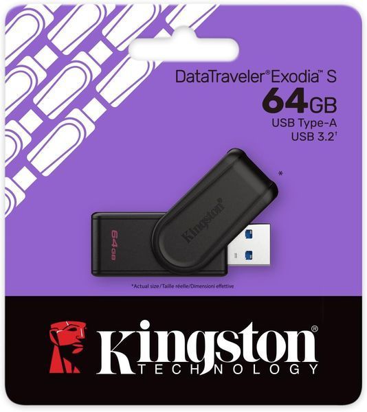 64GB USB Flash Drive Kingston DTXS/64GB DataTraveler Exodia S Black, Moving cap design, USB3.2, Read 100 MB/s, Write 12 MB/s) 33115 DOXYTERRA.md foto