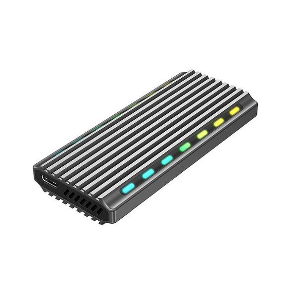 Внешний корпус для SSD Gembird USB enclosure for M.2 NVMe drives, USB 3.1 gen 2 (10 Gbps), RGB LED backlight, aluminum, support: M.2 of 22 mm 2230, 2242, 2262, 2280, SATA and NVMe; M-, B-, M+B key, 0.20m cable USB-C/A (Адаптер для установки устройств 2.5 31435 фото