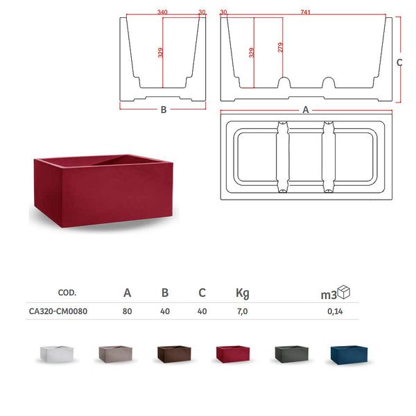 Бокс для цветов ваза уличная LYXO COSMOS BIANCO flower box H 40cm x L 80cm max 36kg CA320-CM0080-000 (Бокс для цветов ваза уличная) 30821 фото