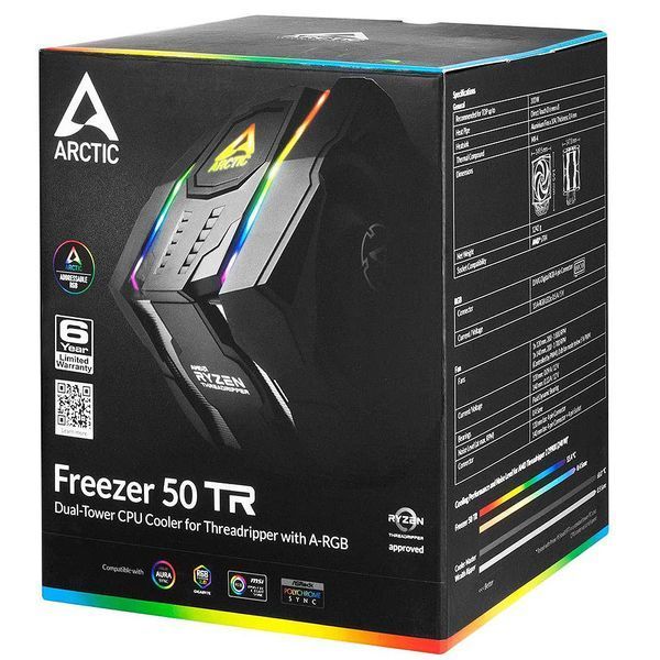 Cooler Dual Tower with A-RGB Arctic Freezer 50 TR for AMD Ryzen Threadripper, Socket AMD sTRX4, sTR4, SP3, 1xFAN 120mm, 1xFAN 140mm, 200-1800rpm PWM, 13 A-RGB LEDs, Fluid Dynamic Bearing, ACFRE00055A 29497 DOXYTERRA.md foto