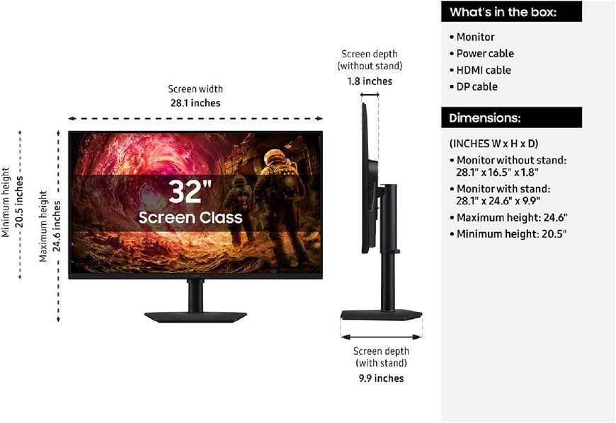 Monitor 31.5 SAMSUNG Odyssey G5 S32FG502 Black, IPS, 2560x1440 WQHD, 180Hz, G-Sync+FreeSync, 1msGTG, 300cd, HDR10, DP+HDMI, Pivot 247996 DOXYTERRA.md foto