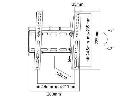 Flat Panel Wall Support Brateck LP41-22T for TV screen size 23" - 42", Tilt from +5° to -10°, VESA 75x75, 100x100, 200x100, 200x200, 50Kg, Bubble Level, (suport de perete pentru TV/крепление подвес настенный кронштейн для телевизора) XMAS 23282 фото