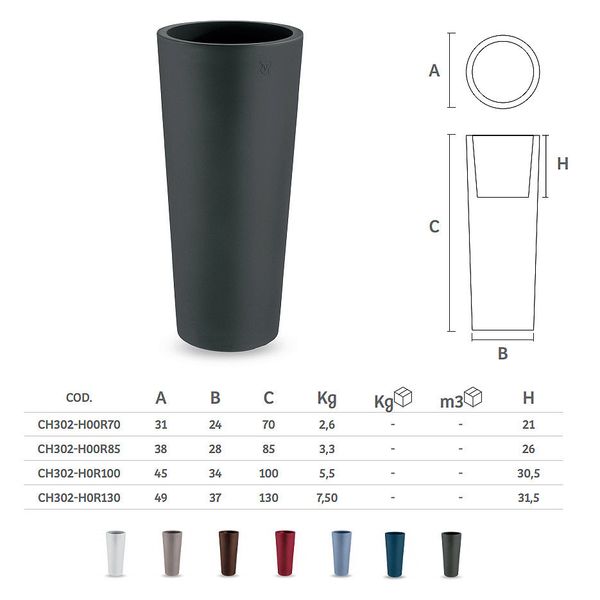 Кашпо ваза уличная LYXO GENESIS ANTRACITE round cache-pot H 70 cm max 7.5kg CH302-H00R70-168 (Кашпо ваза уличная) 30804 фото