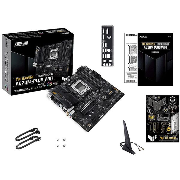 Материнская плата ASUS TUF GAMING A620M-PLUS WIFI AMD A620, AM5, Dual DDR5 7600+MHz, PCI-E 4.0/3.0 x16, HDMI/2xDisplayPort, USB Type-C, SATA&PCIe RAID, 2xM.2 PCIe 4.0 x4, SB 8-Ch., Wi-Fi 6 802.11ax, 2.5Gb Ethernet, Aura 31239 фото