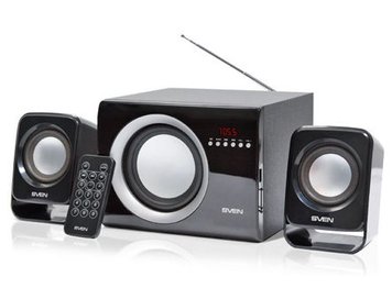 Active Speakers SVEN MS-300 Black, mini music system: FM Tuner, USB port, SD slot ( 2.1 surround, RMS 12W, 6W subwoofer, 2x3W Satellites ) (boxe sistem acustic/колонки акустическая сиситема), www 18339 foto