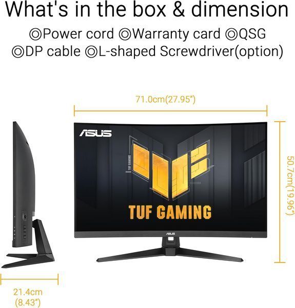 Монитор 31.5 ASUS TUF Gaming VG32WQ3B Curved 1500R 2K Fast VA Gaming Monitor WIDE 16:9, 0.272, 1ms, 180Hz, AMD FreeSync, Contrast 3500:1, DisplayPort: 267~267 KHz(H) / 48~180 Hz (V), 2560x1440 QHD, Speakers 2x2W, HDMI v2.0/Display Port 1.4 32672 DOXYTERRA.md фото