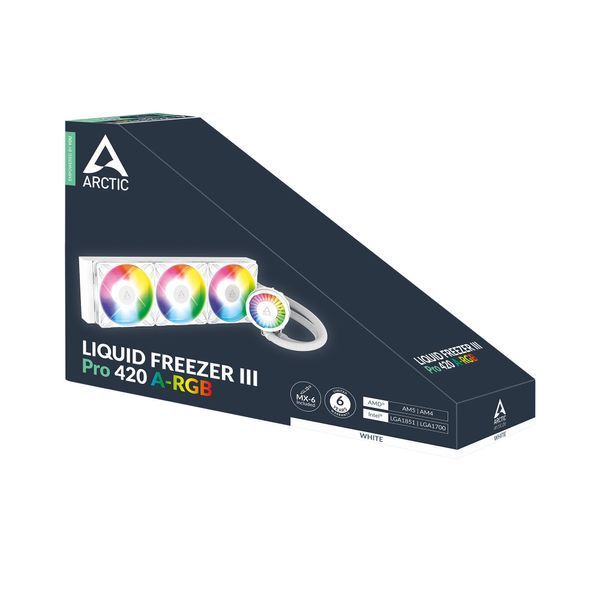 Sistem de racire cu lichid Arctic Liquid Freezer III Pro 420 A-RGB White Multi Compatible All-In-One CPU Water Cooler, Intel 1851/1700 AMD AM5/AM4, VRM Fan A-RGB: 400&ndash;2500rpm, Pump: 800&ndash;2800rpm, 3x140mm P14 Pro A-RGB Fan 400&ndash;2500rpm, Airflow 110 cfm/186 m 32976 DOXYTERRA.md foto