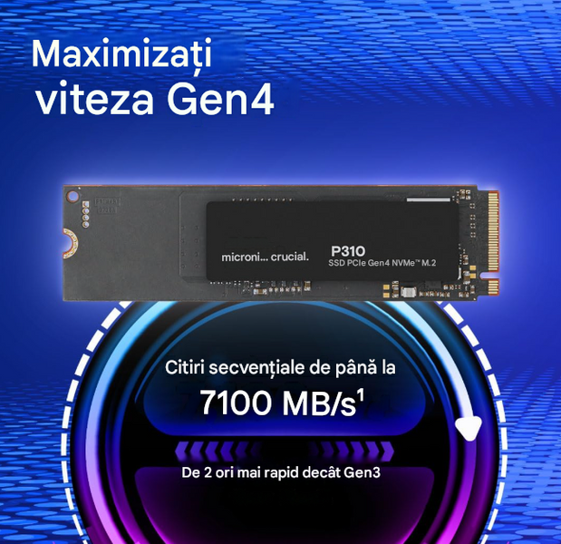 Внутрений высокоскоростной накопитель 2TB SSD PCIe 4.0 x4 NVMe M.2 Type 2280 Crucial P310 CT2000P310SSD8, Read 7100MB/s, Write 6000MB/s 33457 DOXYTERRA.md фото