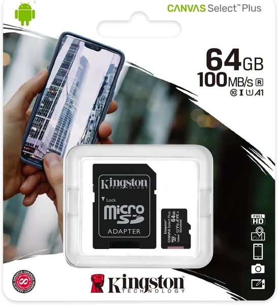 64GB Kingston Canvas Select Plus SDCS2/64GB microSDHC, 100MB/s, (Class 10 UHS-I) + Adapter MicroSD-SD (card de memorie/карта памяти) 26211 фото