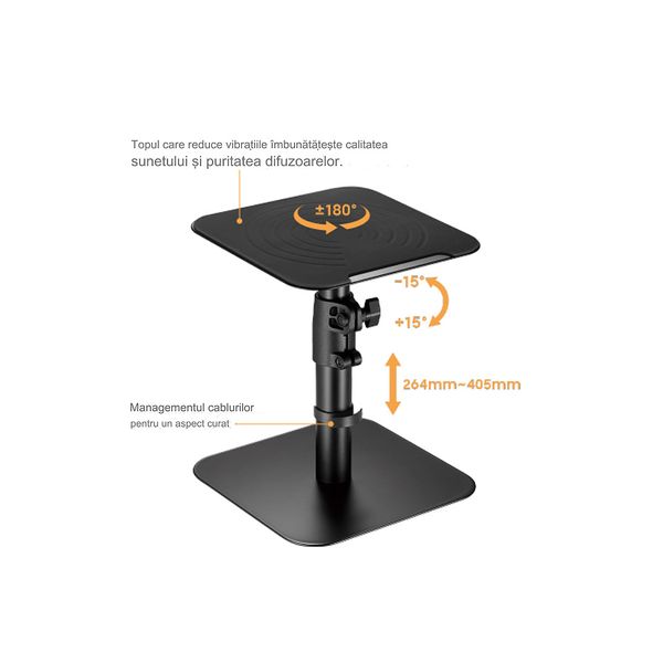 Brateck BS-69T Desktop Freestanding Speaker Stand (2 pcs set), Black, Tilt Range: +15°~-15°, Rotation: +180°~-180°, Weight Capacity: 15kg 32030 фото