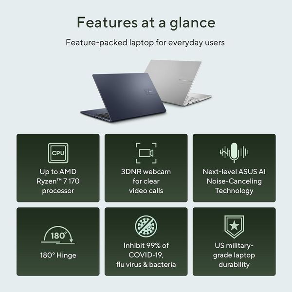 Laptop ASUS 15.6 Vivobook 15 M1502NAQ Cool Silver, AMD Ryzen 7 170, 16Gb, 512Gb, AMD Radeon Graphics, 15.6 FHD (1920x1080) Non-glare, HDMI, 802.11ax, 2x USB-C, USB-A, HD Web, No OS, Illum Keyb, M1502NAQ-BQ049 248400 DOXYTERRA.md foto