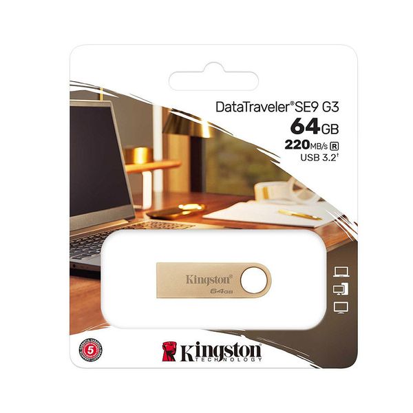 64GB USB3.0 Kingston DataTraveler SE9 G3 Gold, Metal casing, Compact and lightweight (Read up to 220 MByte/s, Write up to 100 MByte/s) 31787 foto