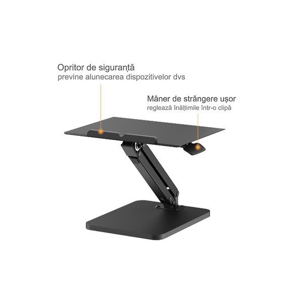 Brateck DWS36-01 Gas Spring Sit-Stand Desk Converter for Laptop, Black, Tabletop Tilt Range: 0~-45°, Height Range: 105~325mm, Weight Capacity 5Kg 32027 фото