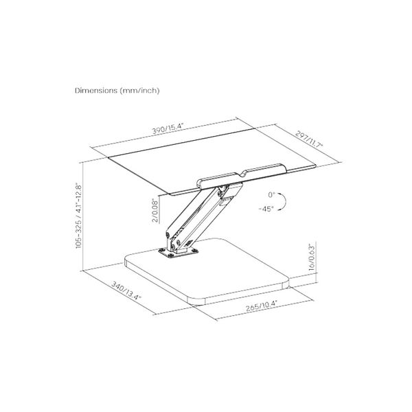 Brateck DWS36-01 Gas Spring Sit-Stand Desk Converter for Laptop, Black, Tabletop Tilt Range: 0~-45°, Height Range: 105~325mm, Weight Capacity 5Kg 32027 фото