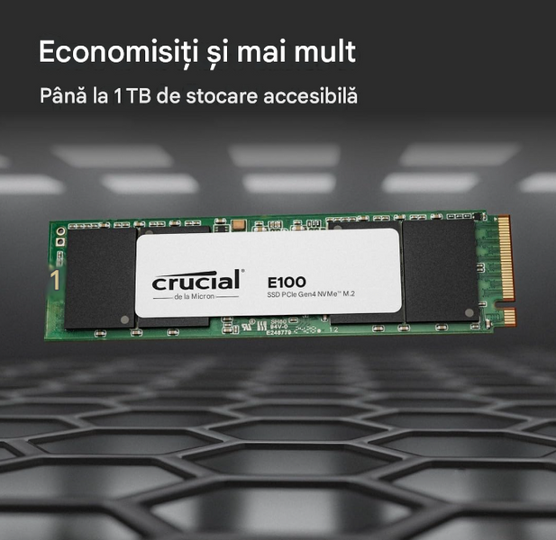 Внутрений высокоскоростной накопитель 2TB SSD PCIe 4.0 x4 NVMe M.2 Type 2280 Crucial E100 CT2000E100SSD8, Read 5000MB/s, Write 4500MB/s 33460 DOXYTERRA.md фото