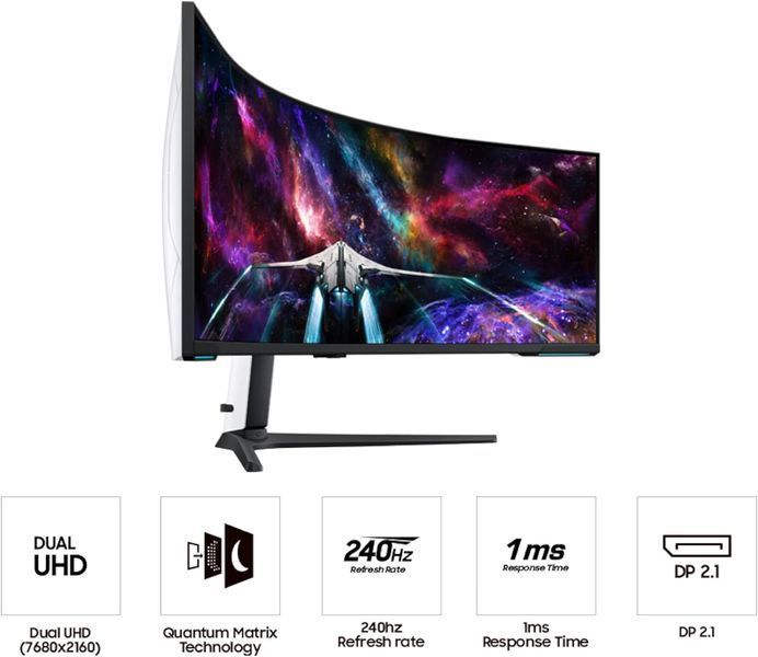 Monitor 57 SAMSUNG Odyssey Neo G9 G95NC White, Curved-VA, 7680x2160, 240Hz, 1msGTG, 420cd, HDR10, HDMI+DP+USB 248007 DOXYTERRA.md foto