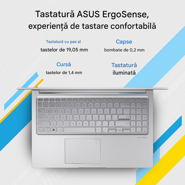 Laptop ASUS 16.0 Vivobook 16 M1605NAQ Cool Silver, AMD Ryzen 5 150, 16Gb, 512Gb, AMD Radeon Graphics, 16.0 FHD (1920x1200) AG, HDMI, 802.11ax, USB-C, USB-A, HD Web, No OS, Illum Keyb, M1605NAQ-MB066 251193 DOXYTERRA.md foto