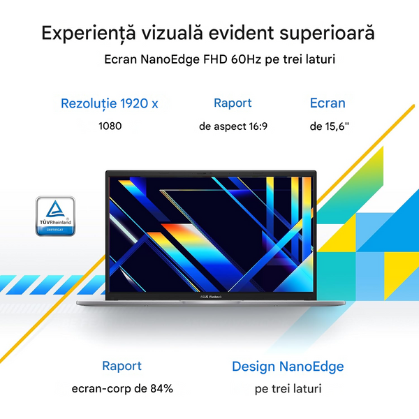 Laptop ASUS 16.0 Vivobook 16 M1605NAQ Cool Silver, AMD Ryzen 5 150, 16Gb, 512Gb, AMD Radeon Graphics, 16.0 FHD (1920x1200) AG, HDMI, 802.11ax, USB-C, USB-A, HD Web, No OS, Illum Keyb, M1605NAQ-MB066 251193 DOXYTERRA.md foto