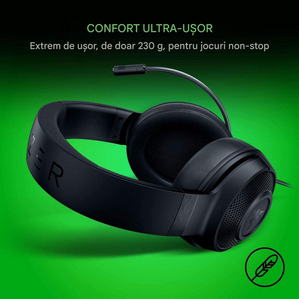 Наушники игровые Razer Gaming Headset Kraken X Lite Black (RZ04-02950100-R381) 7.1 Surround Sound, 20 - 20,000 Hz, 32 ohm, 109 dB, Mic, 40 mm with Neodymium magnets Razer TriForce, wired 1.3m 33567 DOXYTERRA.md фото