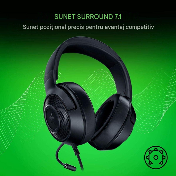 Наушники игровые Razer Gaming Headset Kraken X Lite Black (RZ04-02950100-R381) 7.1 Surround Sound, 20 - 20,000 Hz, 32 ohm, 109 dB, Mic, 40 mm with Neodymium magnets Razer TriForce, wired 1.3m 33567 DOXYTERRA.md фото