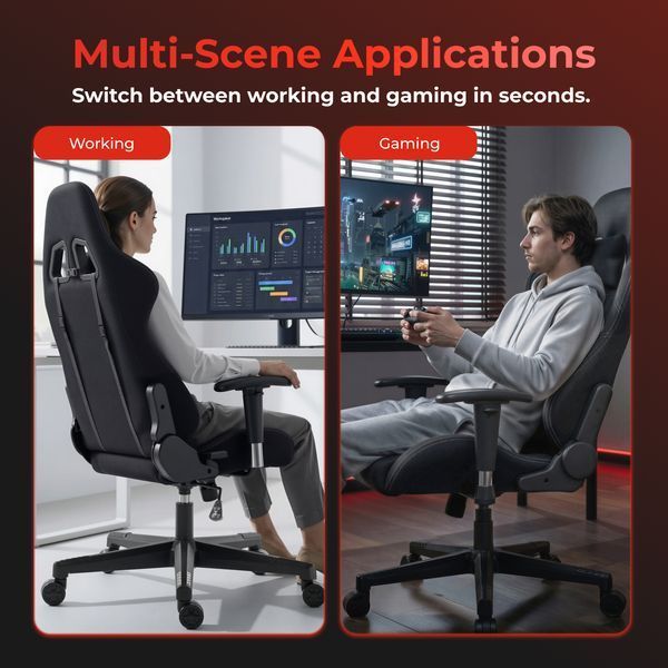 Scaun de gaming LumiVida Gaming Chair with Headrest & Lumbar Support LV-CH06-14, Black, Mesh Fabric, 2D Armrest, Steel Frame, 350mm Nylon Plastic Base, PU Hooded Caster, 100mm Class 3 Gas Lift, Weight Capacity 150 Kg (Scaun de gaming cu tetieră și suport  33413 DOXYTERRA.md foto