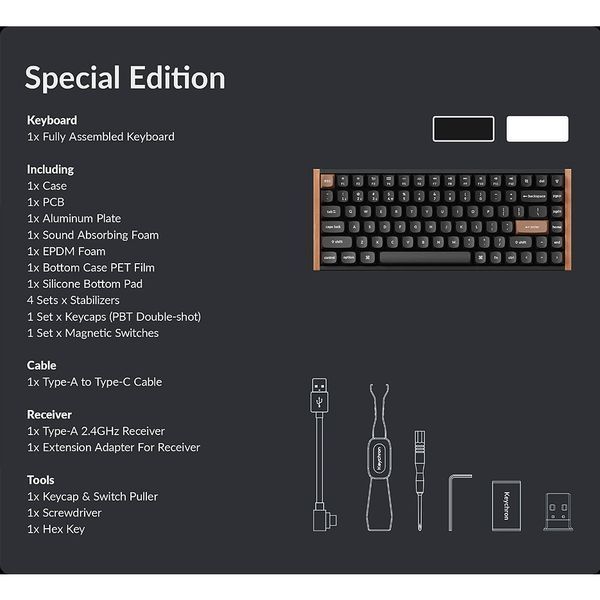 Клавиатура Keychron K2 HE QMK Wireless Magnetic Switch Custom Keyboard Russian Layout (K2H-F1-RU), SE Aluminum+Wood Frame, 75% layout, RGB Backlight, Gateron Double-Rail Magnetic Nebula Switch, Hot-Swap, 2.4GHz&Bluetooth, USB Type-C, gamer 33251 DOXYTERRA.md фото