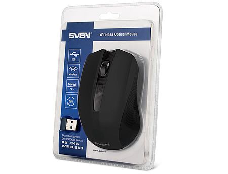 Mouse SVEN RX-345 Wireless Black, 600/1000/1400dpi, nano reciever, USB (mouse fara fir/беспроводная мышь) 23430 foto