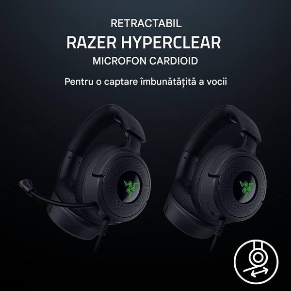 Наушники игровые Razer Gaming Headset Kraken V4 X Black (RZ04-05180100-R3M1) 7.1 Surround Sound, 20 - 20,000 Hz, 32 ohm, 109 dB, Retractable Razer HyperClear Cardioid Mic, Razer Chroma RGB, 40 mm with Neodymium magnets Razer TriForce, wired 1.8m 33569 DOXYTERRA.md фото