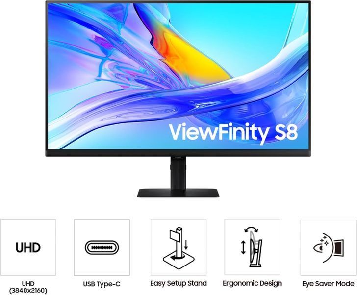 Monitor 27 SAMSUNG ViewFinity S8 S80UD Black, IPS, 3840x2160 4K UHD, 60Hz, 5ms, 350cd, HDR10, MegaDCR, HDMI+DP+TypeC+USB, LAN, Pivot 247993 DOXYTERRA.md foto