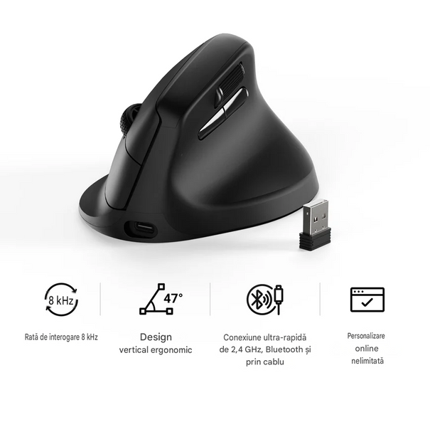 Mouse Keychron M5 Wireless Ergonomic Mouse (M5-A23), DPI Range 100-30000, 750 IPS, Sensor PixArt 3950, Polling Rate 8000 Hz 2.4 GHz/Wired mode & 125Hz Bluetooth mode, Battery 600 mAh, USB Type-C, Black 33512 DOXYTERRA.md foto